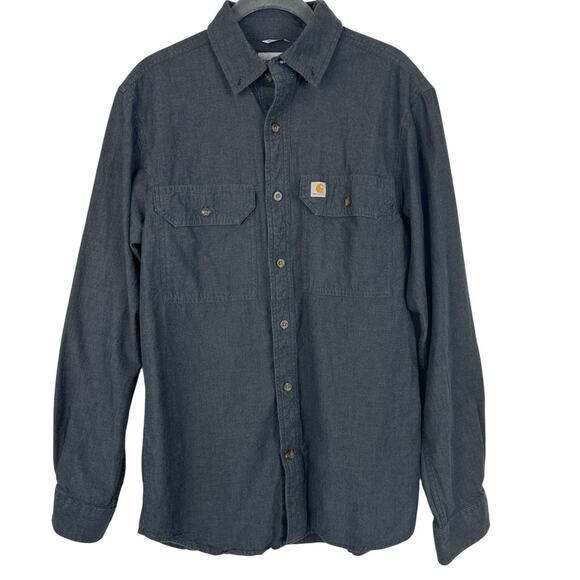 Carhartt Shirt Men Small Loose Fit Midweight Blue Chambray Long Sleeve Workwear - Picture 1 of 8